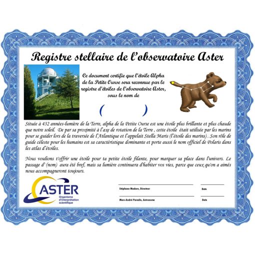 Certificat boutique Aster